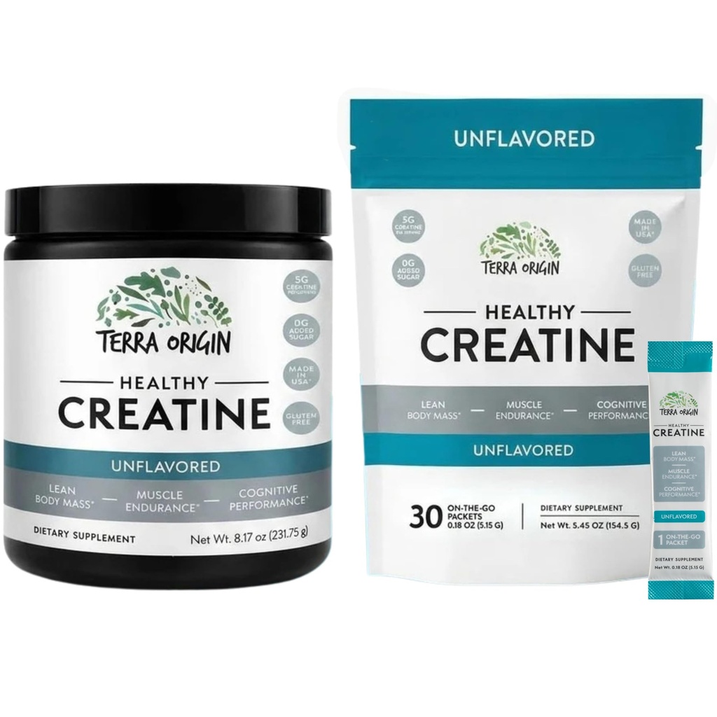 TERRA ORIGIN Creatine Monohydrate 번들 | 75 인스 타 스틱 팩 및 항아리 콤보 | Micronized Powder Supplement | 근육과인지 성능 지원 * | 불확실한, 글루텐 무료, 제 설탕