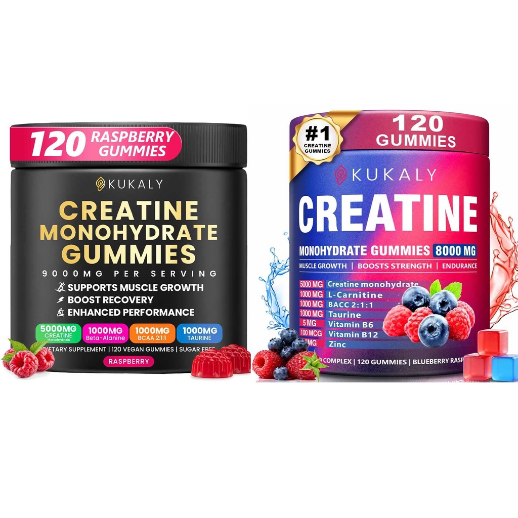 남성 & 여성을 위한 Creatine Monohydrate Gummies, 9000MG Creatine Gummies Sugar Free -BCAA 2:1, B12 B6 Boost 힘, 초점 & 내구시간, Vegan, 비 GMO를 위한