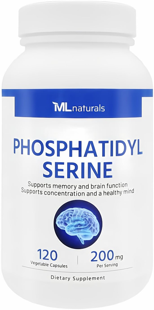 ML Naturals Phosphatidyl Serine 200 mg (표준) 120 야채 캡슐. 메모리 및 두뇌 기능, 비 GMO, NSF 인증 및 cGMP 준수