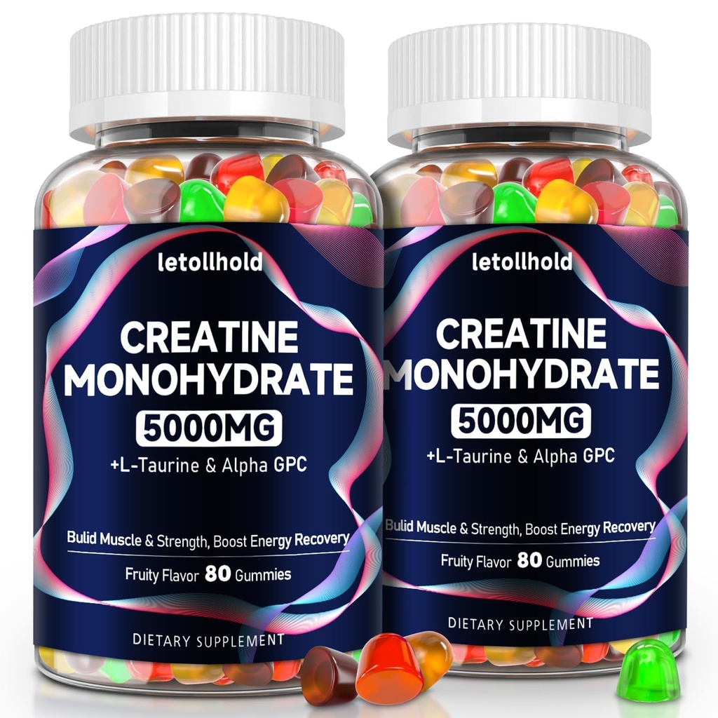 Creatine Monohydrate Gummies 여성 & 남자를 위한 5g - 여자를 위한 Creatine Gummies L-Taurine & 알파 GPC, 설탕 자유로운 근육 건축업자, 에너지 부스트, Vegan 비 GMO (160 조사)