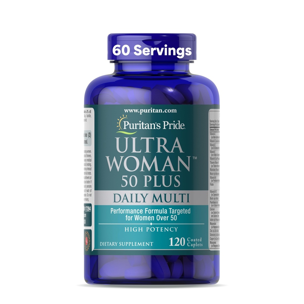 Puritan의 Pride Ultra Woman 50 Plus High Potency Performance Time Release 매일 Multivitamin 아연, 건강한 노화 및 세포 에너지 생산을위한 다이어트 보충, 2 개월 공급, 120 카운트