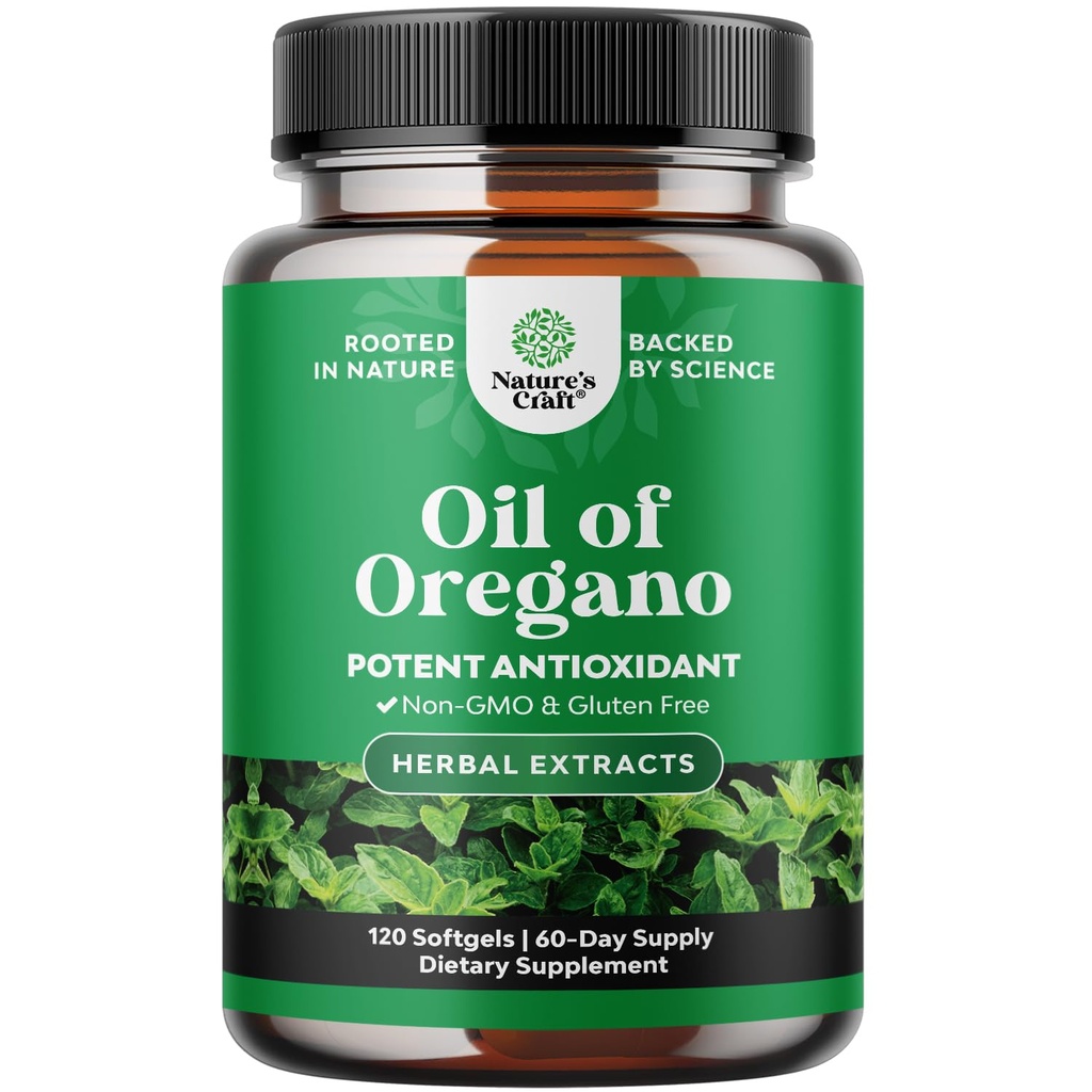 Wild Oregano Oil Softgels - 소화 및 면역 지원을위한 Carvacrol 70 %와 Oregano의 Super 농축 Softgels 오일 - Intestine Cleanse, Body Detox & Repair 용 허브 보충제 - 120 Ct