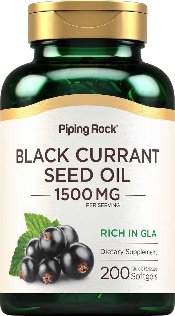 파이핑 락 블랙 커런트 씨 오일 소프트 젤 캡슐 | 1500mg | 200 개 | 가마 린올라산(GLA) | 비 GMO, 글루텐 프리 보충