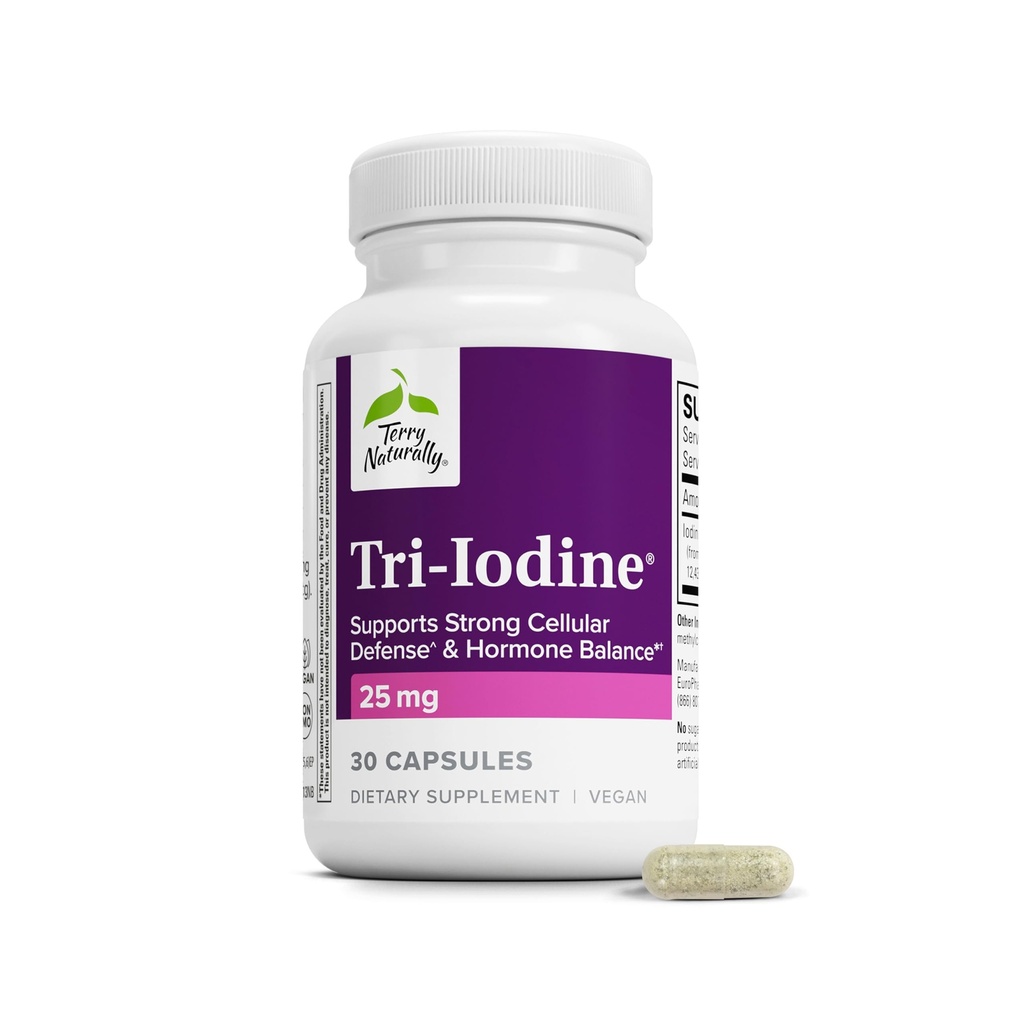 Terry Naturally Tri-Iodine - 모유 및 전립선 건강 지원을위한 다이어트 보충 - 건강한 Thyroid 기능 보충 보조 - 25 mg, 30 캡슐