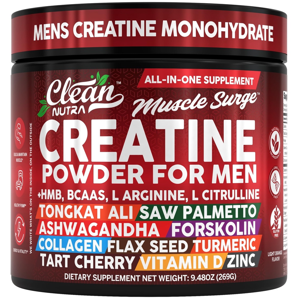 Men + HMB BCAA L Arginine L Citrulline Tongkat Ali를 위한 청결한 Nutra Creatine 분말은 Palmetto Ashwagandha Collagen Flax씨 심황 Preworkout Stevia Nitric 산화물 L 글루타민 아미노산을 보았습니다