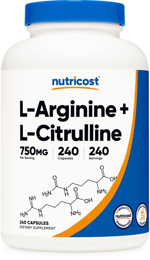 Nutricost L-Arginine L-Citrulline Complex 750mg, 240 캡슐 - 비 GMO