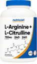 Nutricost L-Arginine L-Citrulline Complex 750mg, 240 캡슐 - 비 GMO