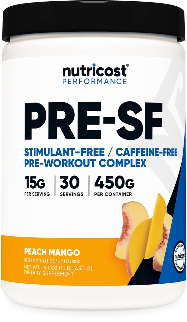 Nutricost Stim-Free 사전 운동, 30 서빙 (Peach Mango) - Caffeine Free, Stimulant Free, Non-GMO, 글루텐 무료