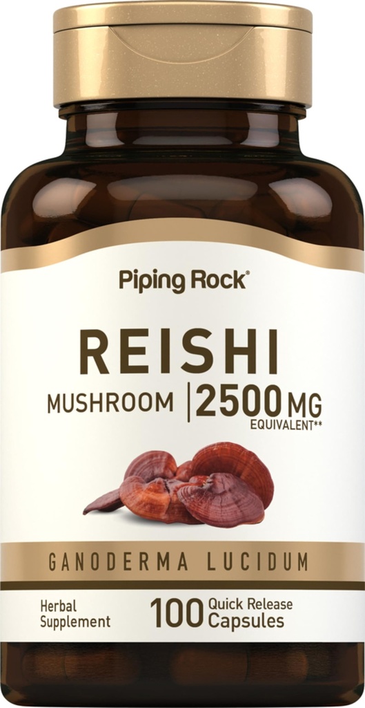 Piping Rock Reishi 버섯 캡슐 | 2500mg | 100 알약 | 표준화 된 초본 추출물 보충 | Ganoderma Lucidum | Non GMO, 글루텐 무료