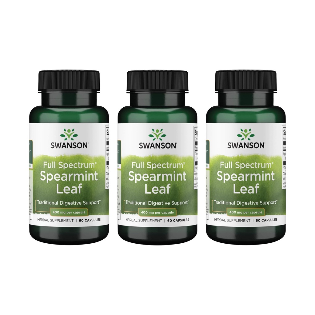 Swanson Spearmint 잎 (Mentha Spicata) - 가득 차있는 스펙트럼 초본 보충교재 지원 소화 건강 & 온화한 Stomach 문제점 - (60의 캡슐, 400mg 각각) 3 팩