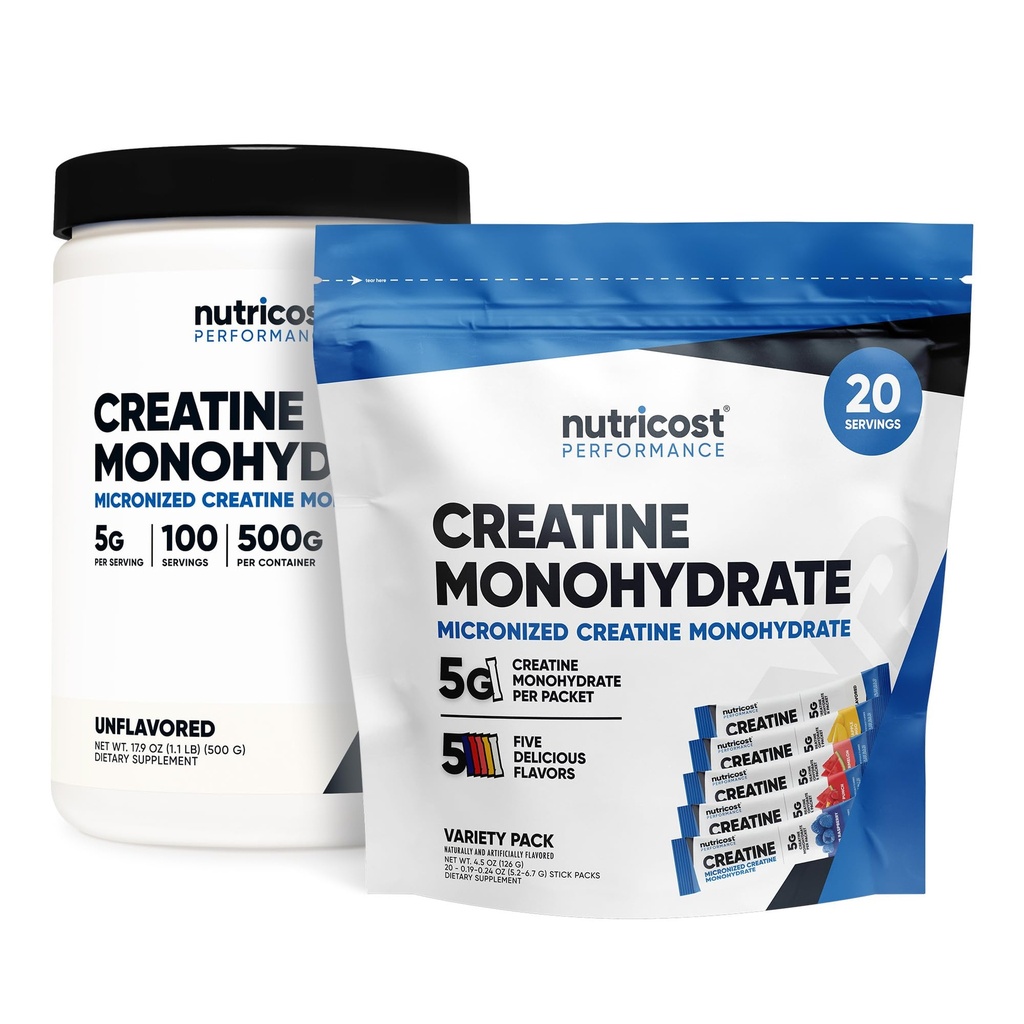 Nutricost Micronized 크레아틴 Monohydrate 500 그램 및 20의 Stickpacks (Variety) 뭉치