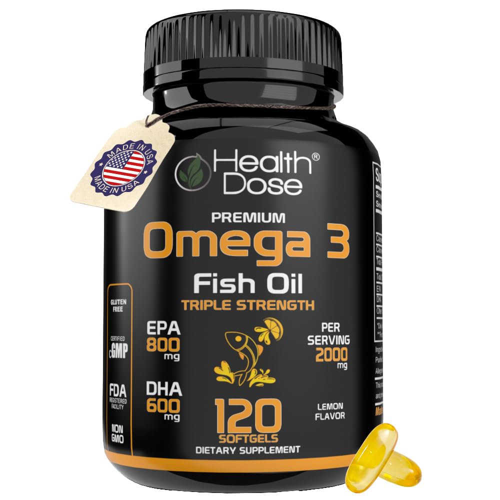 건강 복용량 오메가 3 물고기 기름 2000mg – EPA 800mg & DHA 600mg를 가진 레몬 거품이 이는 Softgels는 뇌, 심장, 및 웰빙 지원을 위해 – 쉬운 Digest, 물고기 Burps – 120 Softgels, 2 달 공급합니다