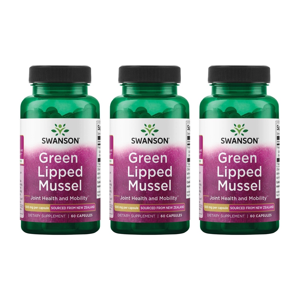 Swanson Green Lipped Mussel (Freeze-Dried) - 뉴질랜드 합동 건강 & 기동성 보충교재 - 자연적인 공식은 심장 건강 & 소화 기능을 지원합니다 - (60의 캡슐, 500mg 각각) (3 팩)
