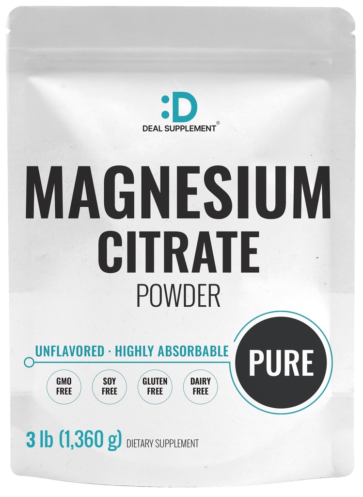 DEAL SUPPLEMENT 마그네슘 시트레이트 분말 500mg, 3lbs – Unflavored, 쉽게 흡수 - 근육, 심장, 및 소화 지원을위한 순화 된 추적 미네랄 - 하루, 비 GMO, 필러 무료