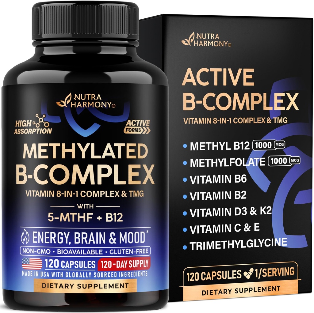 비타민 B 복합 메틸을 섞는 - Methylfolate & B12를 가진 B 복합체 - 남자 & 여자를 위해 유효한 생물 - 9에서 1 메틸을 섞는 Multivitamin - 에너지, 두뇌 & 계류 - Vegan - 미국에서 만드는 - 120의 캡슐, 1/Day