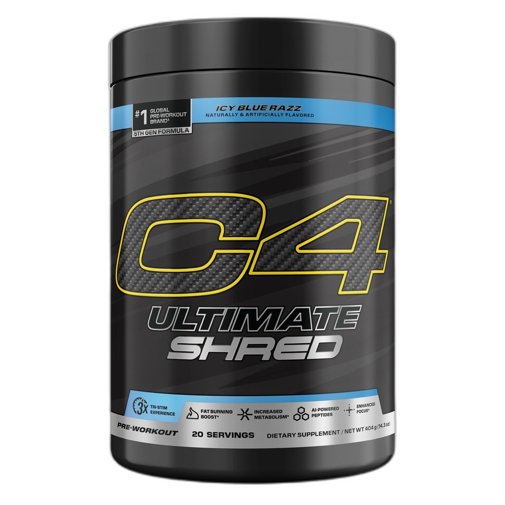 Cellucor C4 궁극적 인 Shred 전 운동 분말, 남자 & 여자를 위한 뚱뚱한 가열기, Ginger 뿌리 추출물, Icy 파란 Razz, 20의 서빙을 가진 체중 감소 보충교재