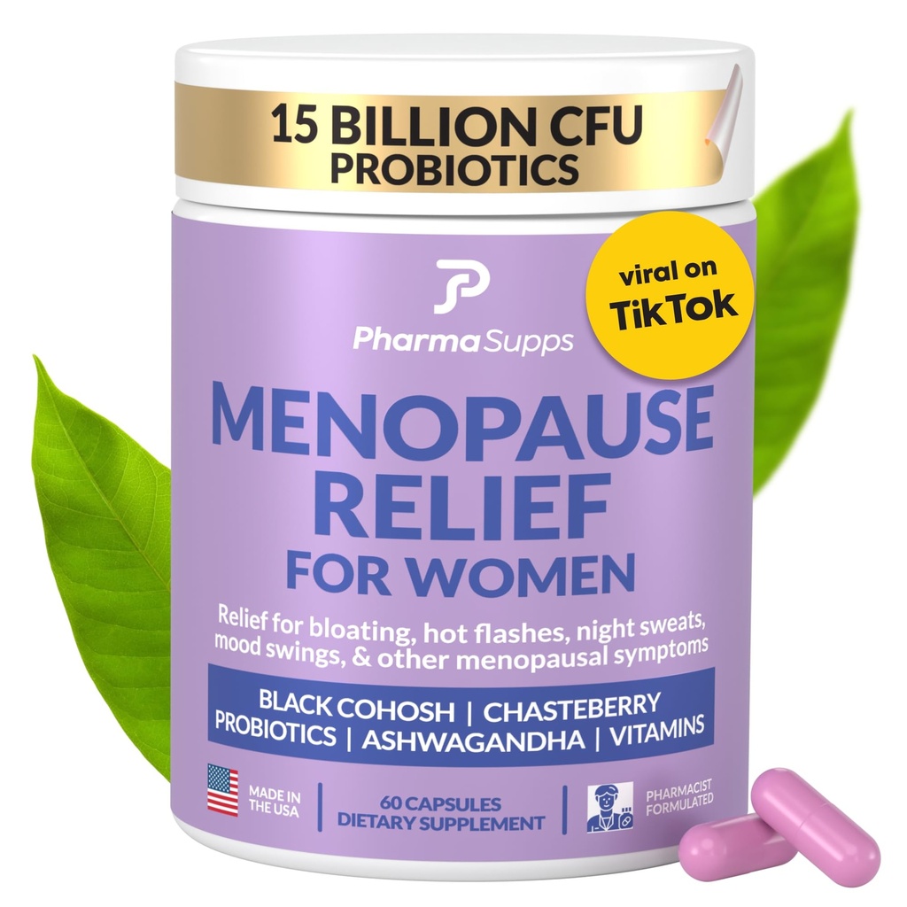 Natural Menopause Supplements for Women - Hormonal Balance, Bloating & Mood Swings에 대한 Perimenopause 보조제 | Hot Flashes Menopause Relief w/Probiotics & Prebiotics, Black Cohosh & Chasteberry