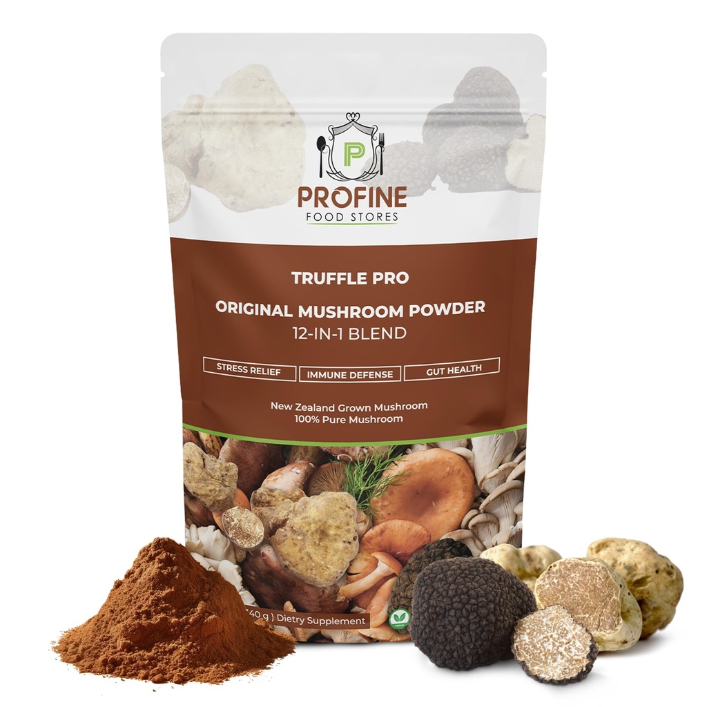 PROFINE Truffle PRO Mushroom Powder 12- in - 블랙 트러플과 화이트 트러플과 슈퍼 블렌드 - USDA Organic - Supplement - Coffee / Tea / Smoothies에 추가 - 전체 버섯 - 필러 없음