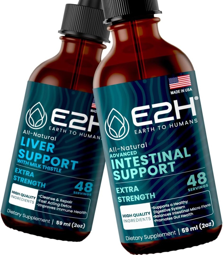 E2H: Liver Support Supplement 및 Advanced Intestinal Support | Vegan, Non-GMO - 2 Fl Oz 각 (4 Fl Oz 합계) - 번들