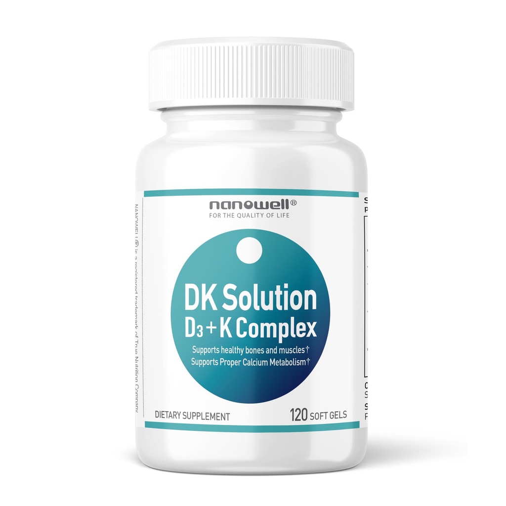 NANOWELL DK 솔루션 비타민 D3 2000 IU (50 mcg) + K Complex - 뼈, 근육 및 면역 건강 지원을위한 다이어트 보충 - 120 Softgels, 120 일 공급