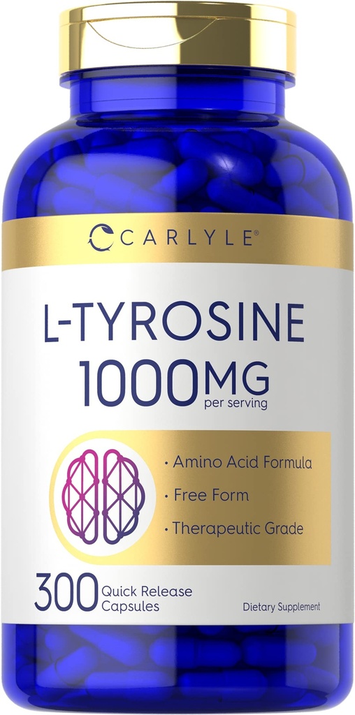 Carlyle L 티로신 캡슐 1000mg | 300 개 | 치료 급료 | 남자와 여자를 위한 | 비 GMO & 글루텐 무료 보충교재