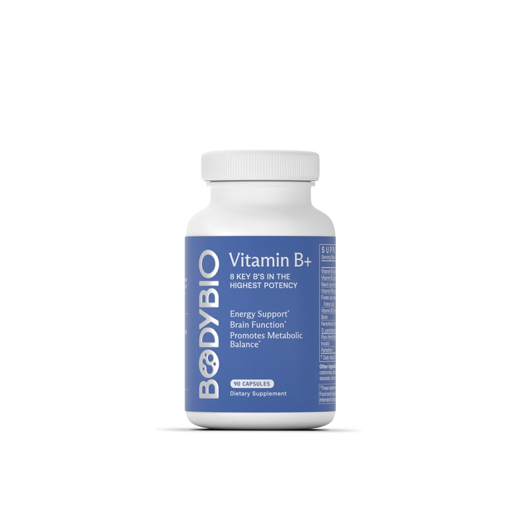 BodyBio - B1, B2, B3, B5, B6, 메틸 B12, Folinic 산, 5-MTHF 및 B7를 포함하여 비타민 B 복합체는 Alertness, Metabolism & 면역 체계, 90의 캡슐을 지원합니다
