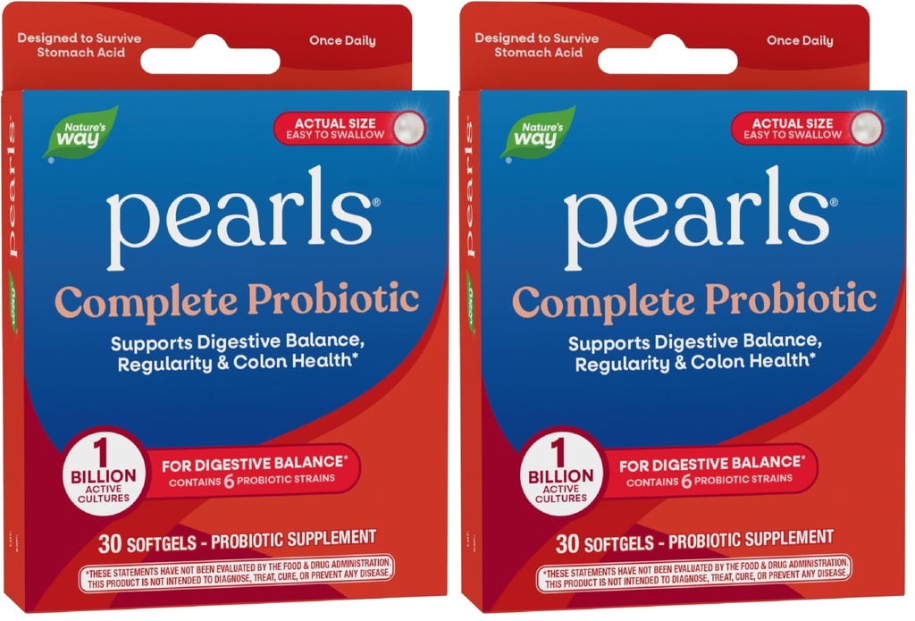 Nature's Way Complete Probiotic Pearls,Digestive Balance*,1억 라이브 문화,남자와 여자를위한 보충,냉각 필요 없음,30 softgels,(패치 2)