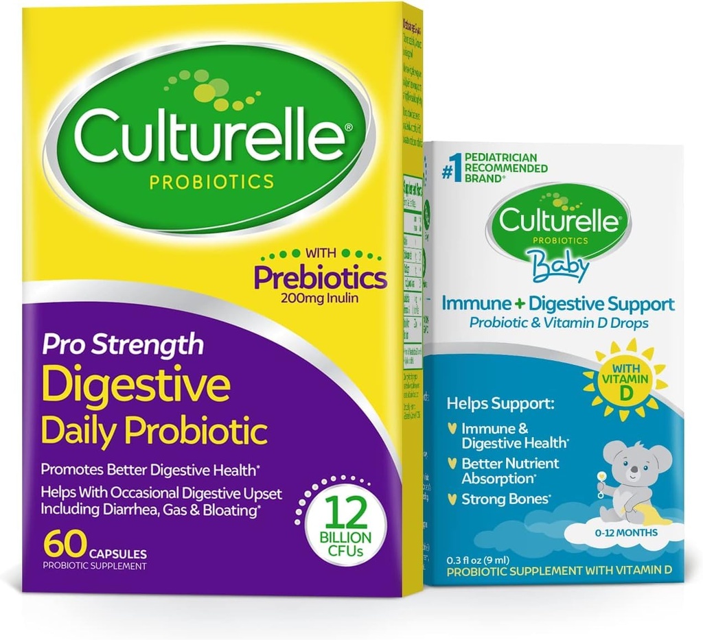 Culturelle Pro 힘 매일 Probiotic 캡슐, 남자 & 여자 60 조사를 위한 Probiotics, 2 달 + Culturelle 아기 Immune & 소화 지원 Probiotic + 비타민 D 하락 0-12 달, 30 일 공급, 9ml