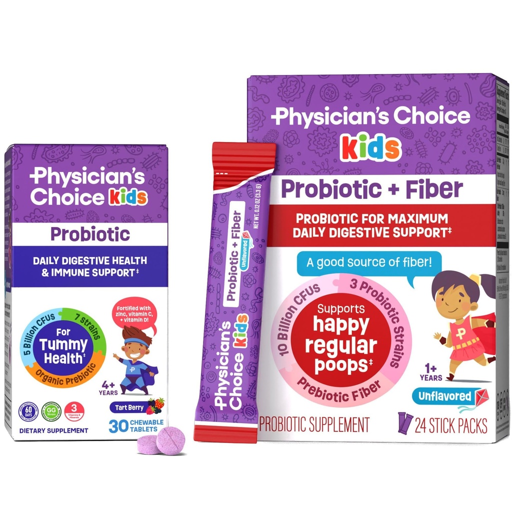 Physician's CHOICE Kids 행복한 미끼 번들 - 섬유 24pck + Probiotic 30ct
