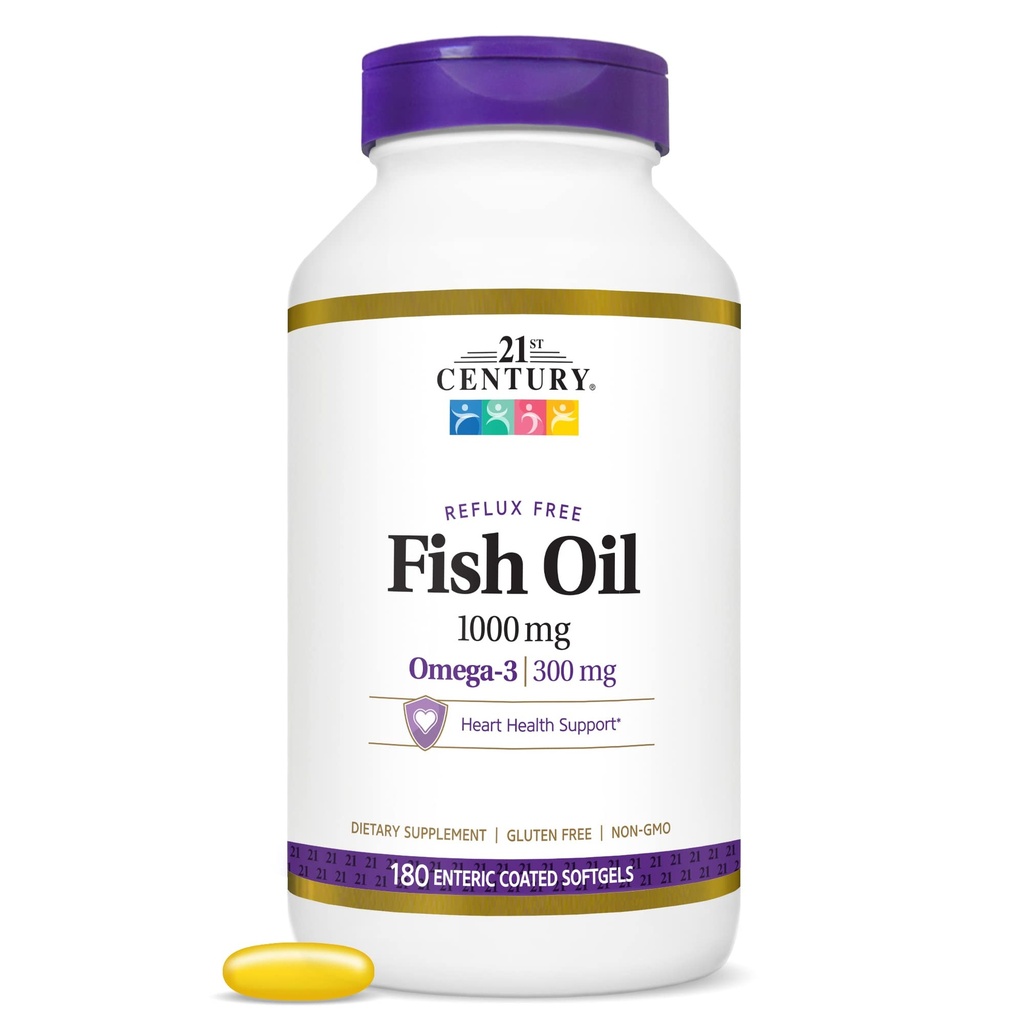 21세기 물고기 기름 1000 Mg Enteric 입히는 Softgels, 180Count