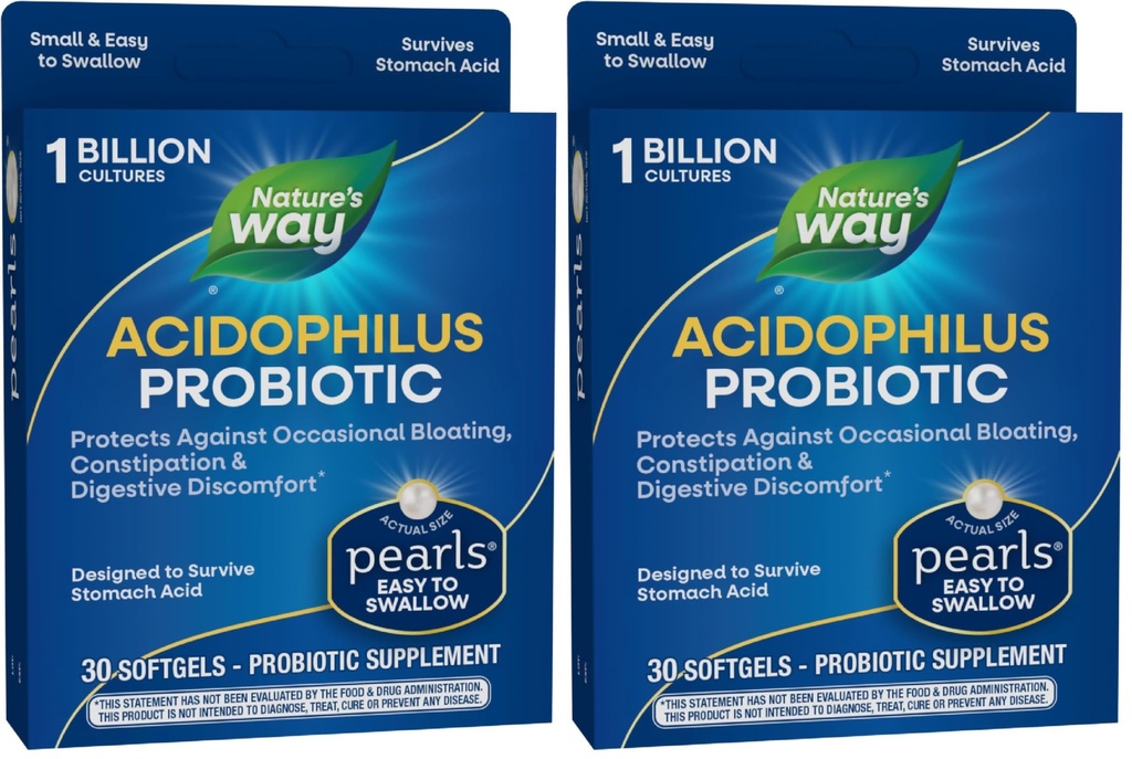 Nature's Way Acidophilus Probiotic Pearls, Digestive Balance & Gut Health,Reduce Occasional Constipation 및 Bloating*, 1 억 문화, 30 Softgels, (2의 포장) 지원
