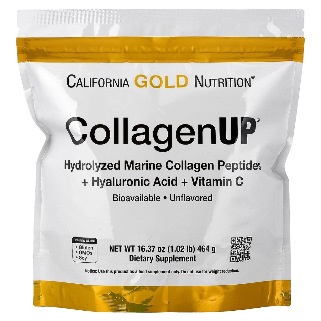 캘리포니아 골드 영양 CollagenUP®, Hyaluronic 산과 비타민 C를 가진 가수분해한 바다 교원질 펩티드, Unflavored 1.02 lb (464 g)