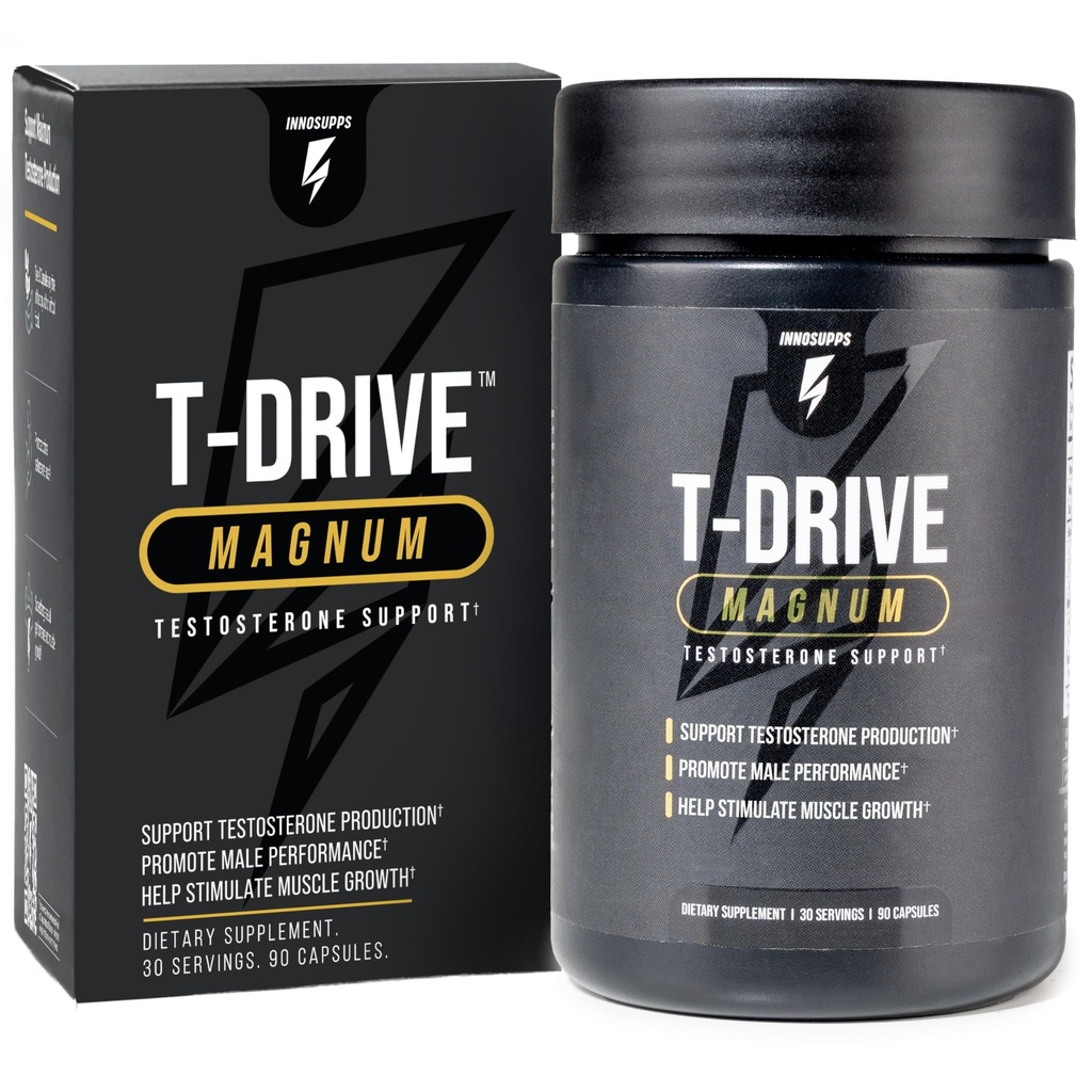 InnoSupps T-Drive Magnum 테스토스테론 승압기는 최고봉 성과 Amplify 근육 성장, 증가 Libido & 에너지 수준, Horny Goat Weed Tongkat Ali, 아연, Fenugreek, 뚱뚱한 가열기 90 Caps/30 일을 강화합니다