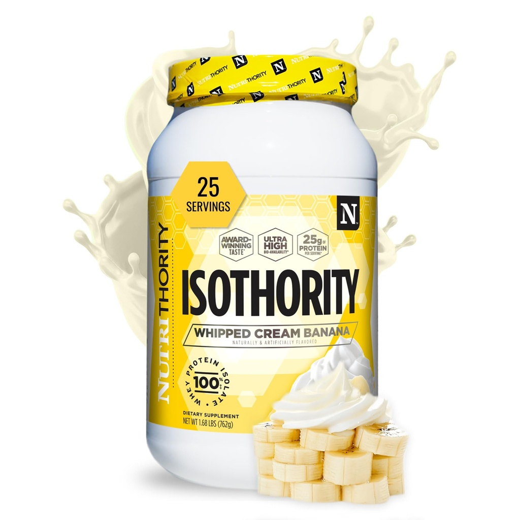 Isothority Whey Protein Isolate, Whipped 크림 바나나나, 2 lb - 매우 흡수성 분지 체인 아미노산 (BCAA) 25g Protein Per 서빙 당 분말, 낮은 캐비 - 근육 및 가속 회복