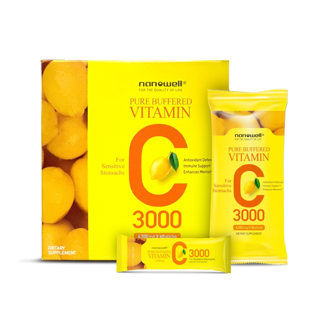 NANOWELL 순수 버퍼 비타민 C 3000 mg 서빙 당, 면역 지원에 대 한 다이어트 보충 - 60 스틱 x 1 상자, 2 개월 공급 (60 카운트)