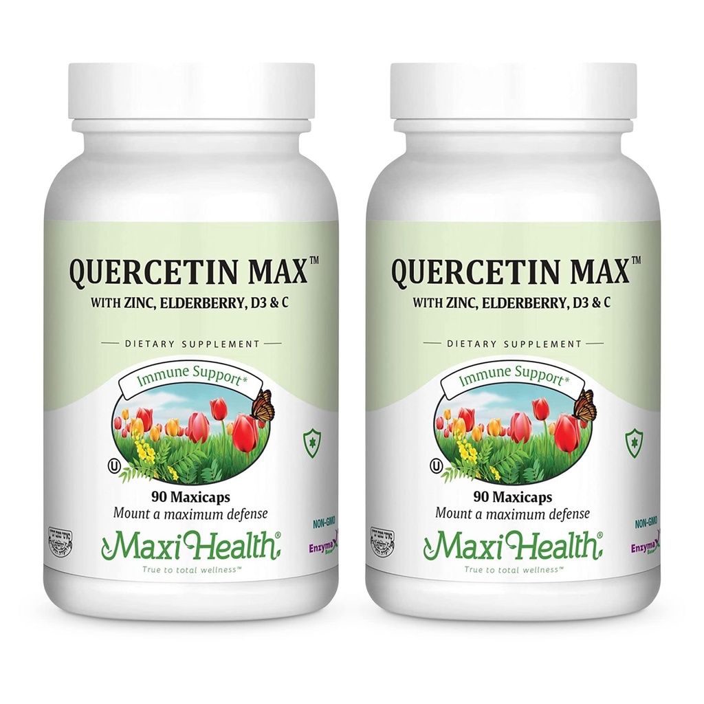 Maxi 건강 Quercetin 500mg 캡슐 - 여성과 남성을위한 아연 보충제 - Non-GMO, Kosher 및 Elderberry 비타민 C 및 아연 (90 Veg 캡슐, 2)와 Gluten-Free Quercetin 보충제