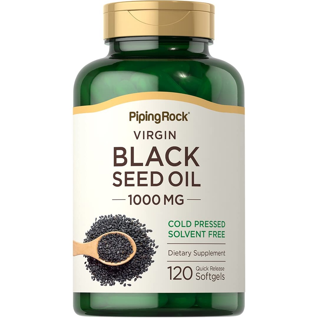 Piping Rock Black Seed Oil Softgel 캡슐 | 1000mg | 120 알약 | 냉간 압착수 | Nigella Sativa | 솔벤트 프리, 비 GMO, 글루텐 프리