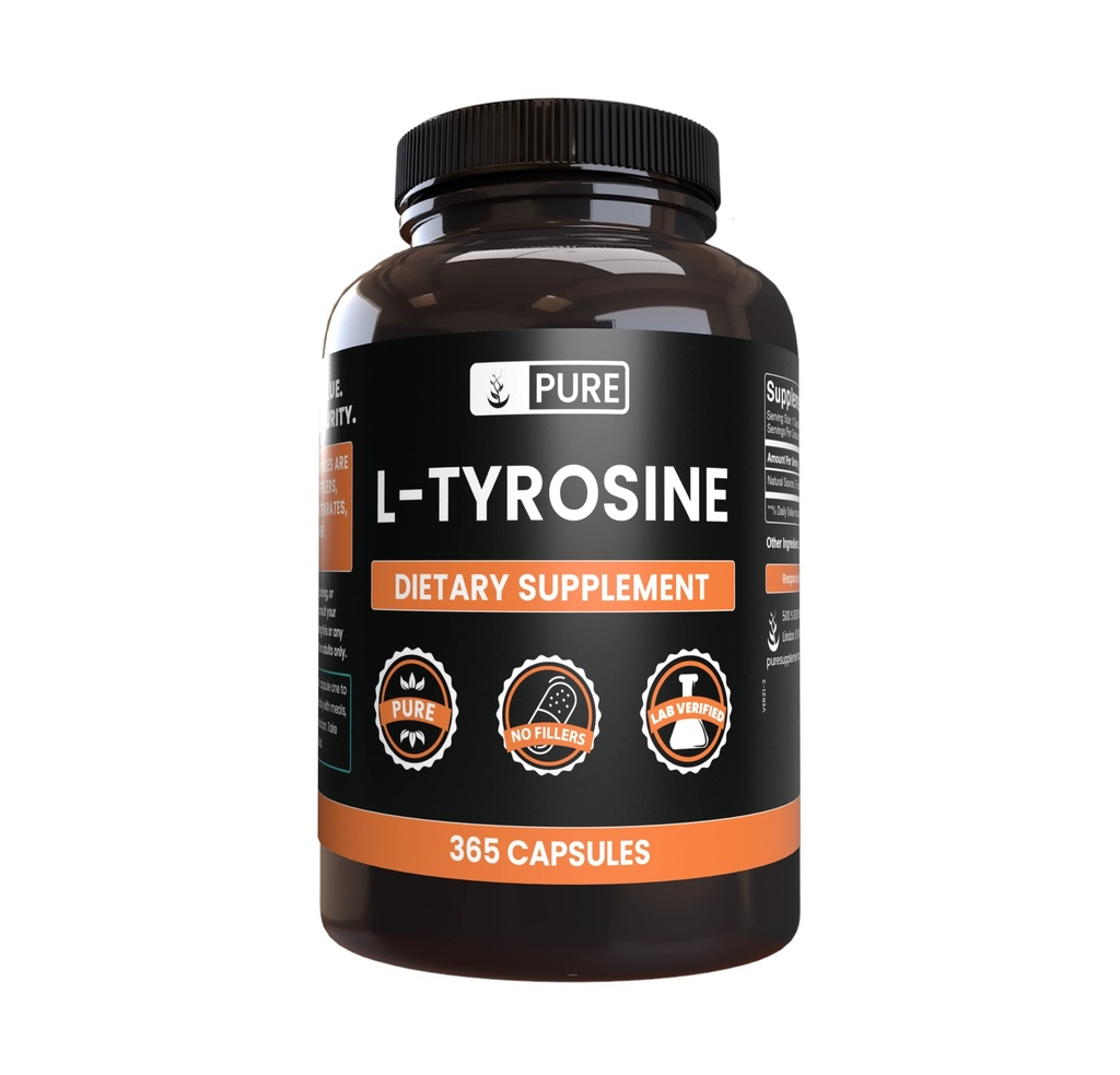 PURE ORIGINAL INGREDIENTS L-Tyrosine (365 캡슐) 마그네슘 또는 쌀 필러 없음, 항상 순수, 실험실 검증