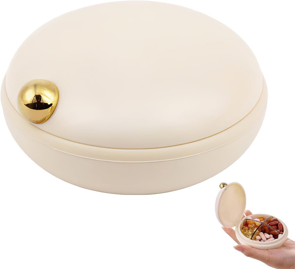 iplusmile Travel Pill 주최자, 4 Compartments Portable Pill Case, 비타민 Fish Oil 보충제, 비즈니스 여행 필수품을위한 일일 의약품 컨테이너 상자 (베이지)