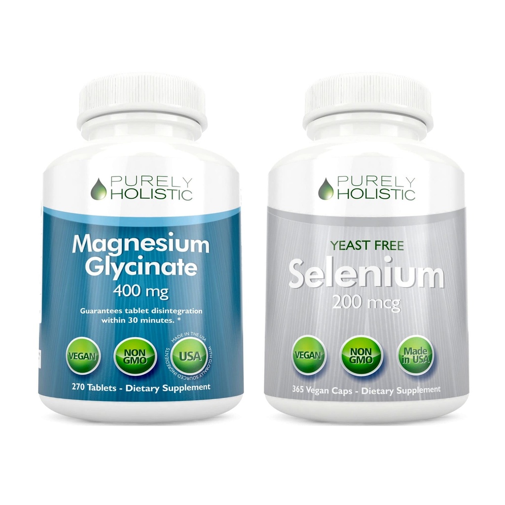 마그네슘 글리세라이드 400mg + 셀레늄 200mcg - 채식 뭉치 - 270 정제 & 365 캡슐 - 미국에서 만드는