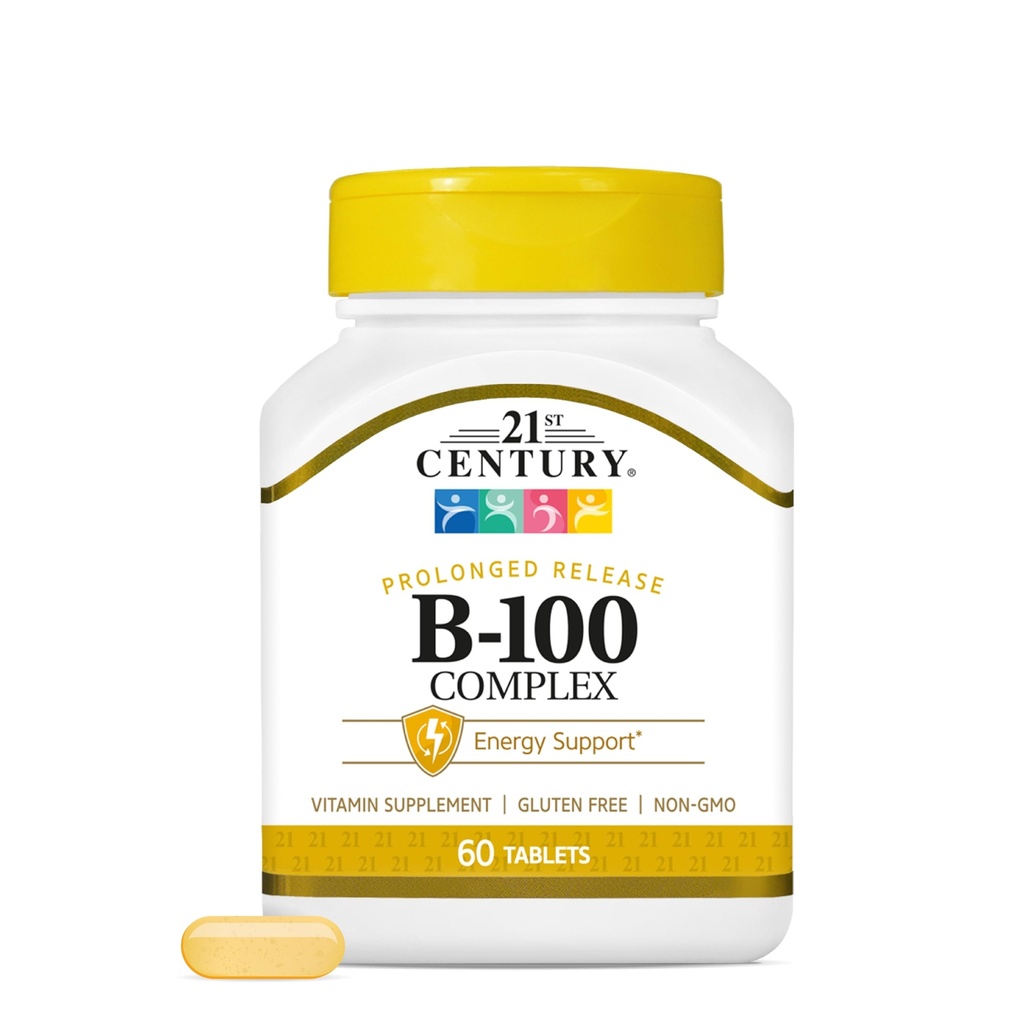 21st Century B-100 Complex Prolonged Release Tablets, 60 Count (Pack of 1), Nervous System, Energy Support, 포함 비타민 B1, B2, B6, Biotin & 칼슘