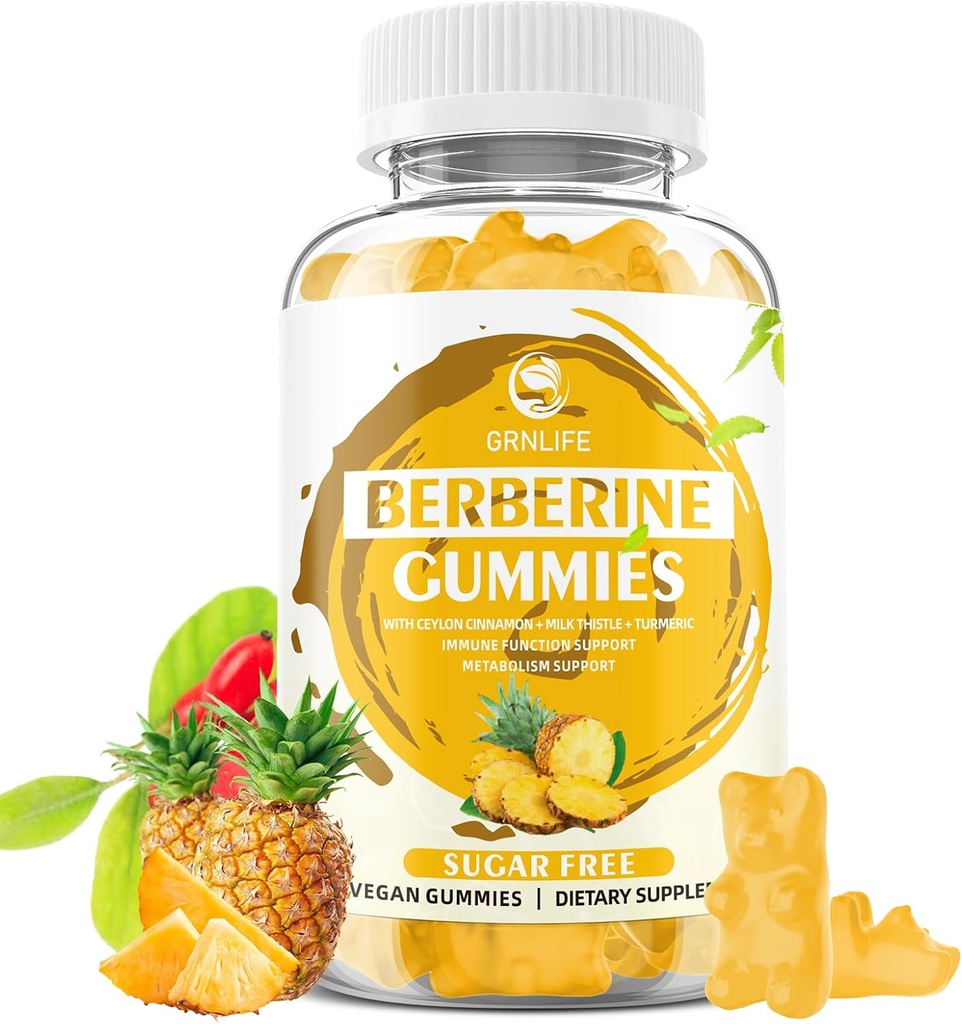 Ceylon Cinnamon 1500mg 높은 Potency Berberine HCL 보충 Immune와 Metabolism 지원, 설탕 무료, 파인애플 맛 - 60 조사를 위한 Berberine Gummies