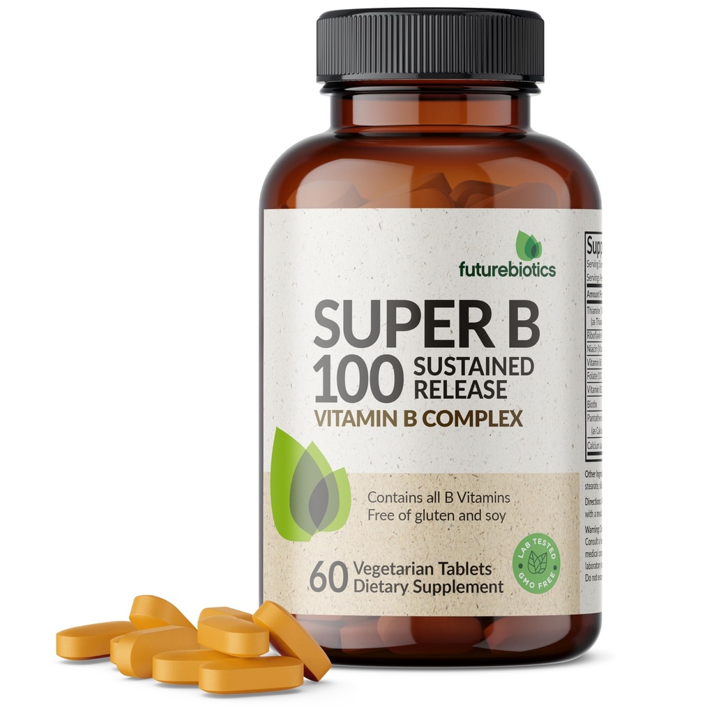 Futurebiotics Super B 100은 비타민 B 복합체 비 GMO, 60 채식 정제를 억제