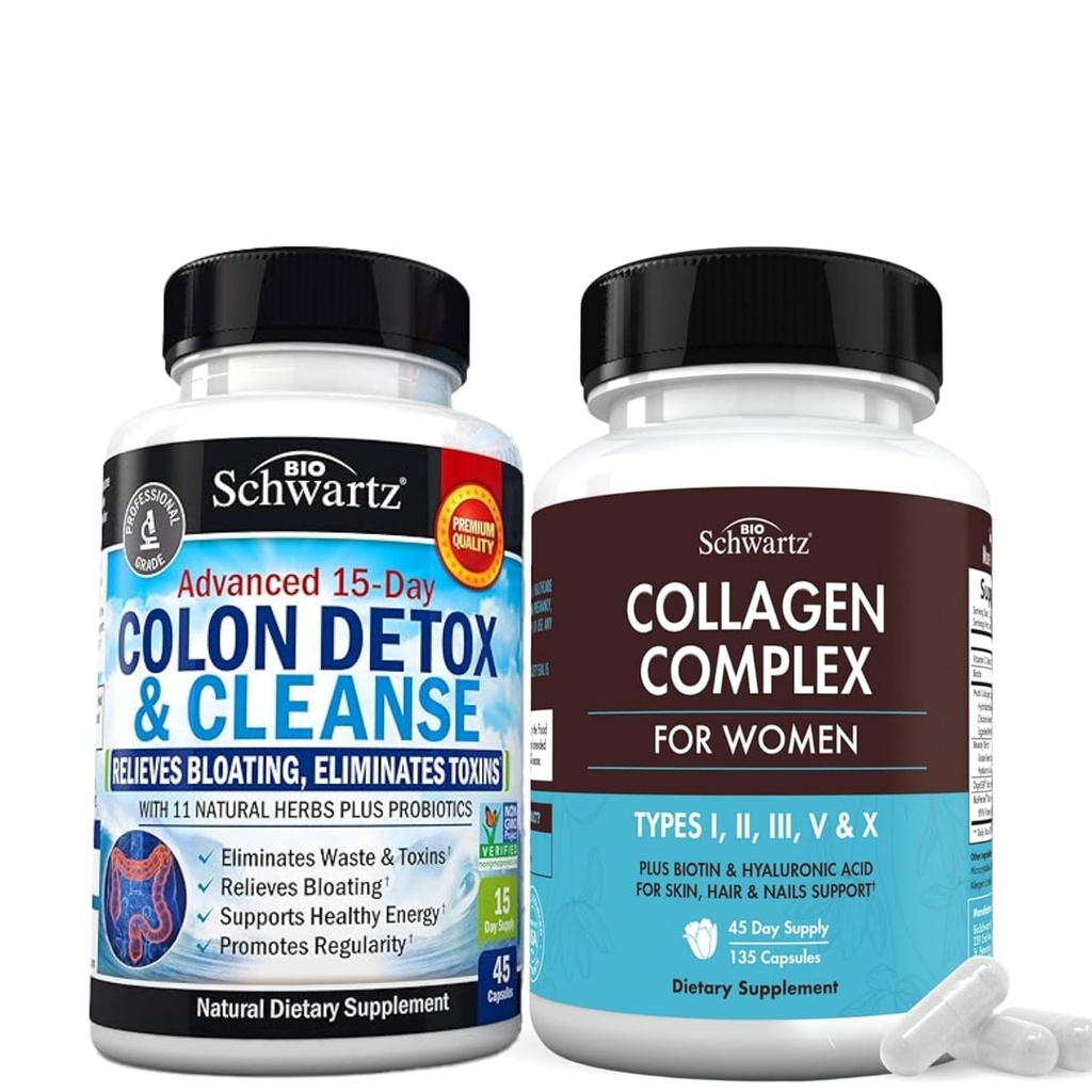 BioSchwartz 15 일 대령과 Gut 건강 플러스 Hydrolyzed Collagen 펩타이드 캡슐 (45 일 공급)