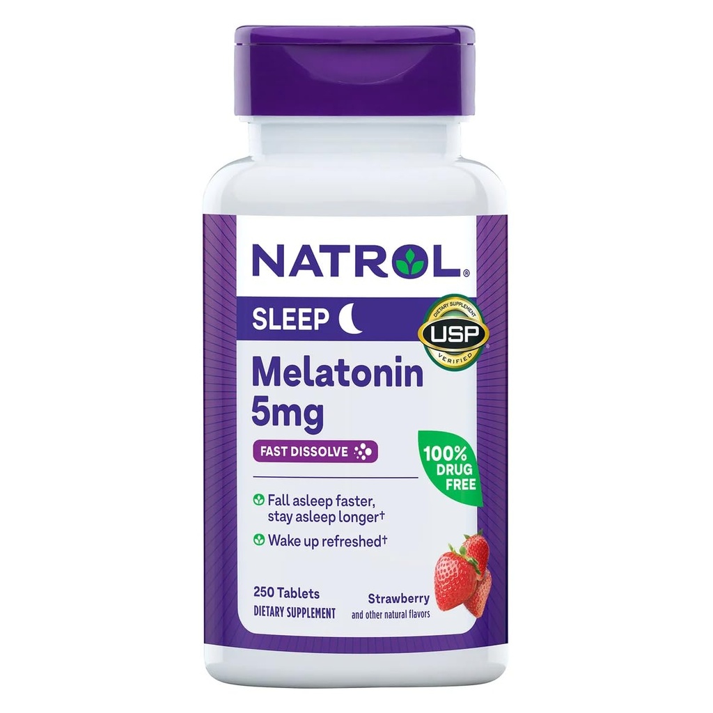 Natrol Melatonin 5 Mg, 250 빠른 용해 정제 딸기 풍미