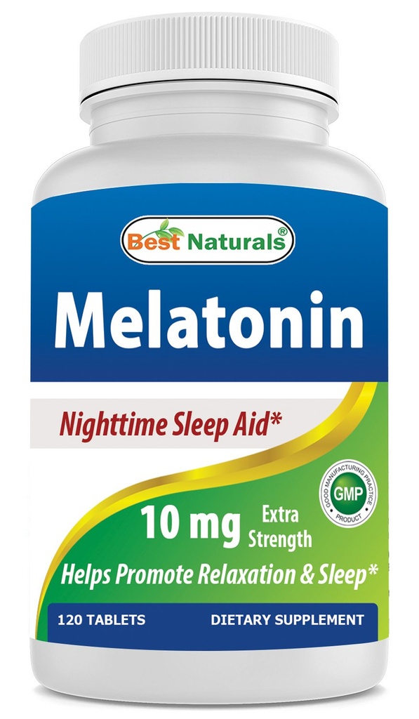 최고의 자연 Melatonin 10mg (Non-GMO) 태블릿 - Relaxation & Sleep - 120 카운트를 홍보하는 데 도움이됩니다.