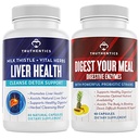 TRUTHENTICS Liver Health and Digestive Enzymes Bundle - Liver Cleanse Detox, Digestion, Nutrient Absorption, Occasional Gas 및 Bloating에 대한 지원 - 글루텐 무료, 비 GMO