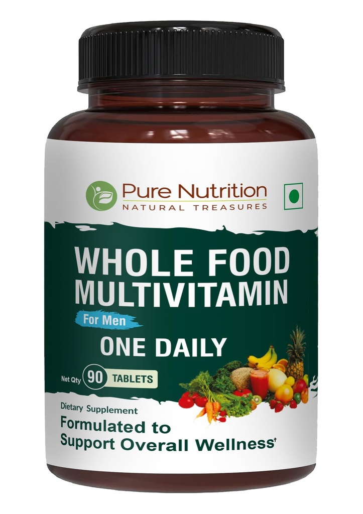 순수한 영양 전체 음식 멀티비타민 남성 | 90 탭 | 1일 | 100 % RDA | 24 Natural Vitamins and Minerals | 모든 천연 식물 기반 남성 멀티비타민 | 3개월 공급
