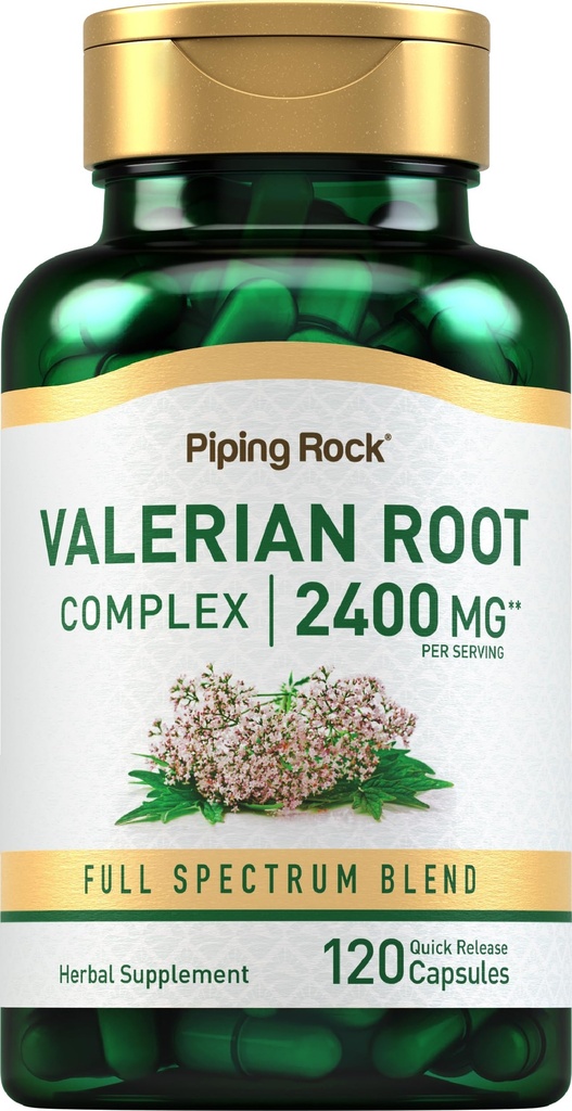 Piping Rock Valerian Root Capsules 2400 mg | 120 개 | 추출물 보충 | 초본 혼합 | Non-GMO, 글루텐 무료