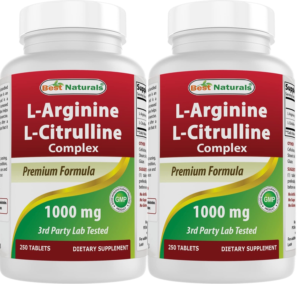 최고의 Naturals L-Arginine L-Citrulline Complex 1000 mg 250 정제 (250 개)